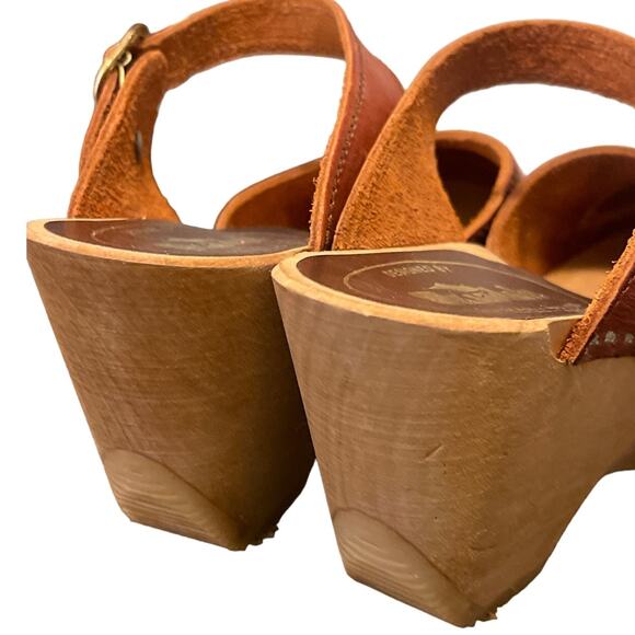 Skandals Sweden New York Vintage 60s 70s Bohemian Leather Cut Out Round Toe Wood - Picture 7 of 10